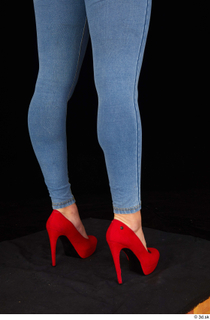 Daisy Lee blue jeans calf casual dressed red high heels…